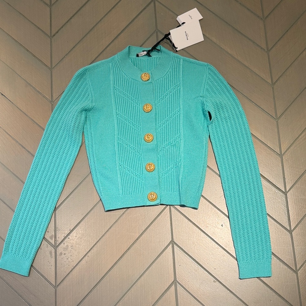 Balmain Aqua Buttoned Knit Women's Cardigan